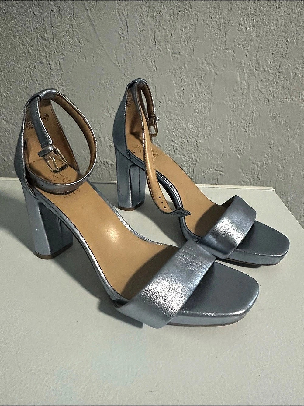 Naturalizer Izzy Dress Sandal Metallic Blue Block Heels